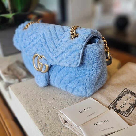 Gucci Blue Shearling Marmont Shoulder Bag - Picture 14 of 15